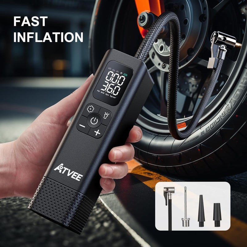 ATVEE Bicycle Pump, 30s Fast Inflate Bike Pump with Gauge & Digital Display, 150PSI Portable Electric Bike Tire Pump with Presta & Schrader Valves for Road Bike, E-Bike - Image 3